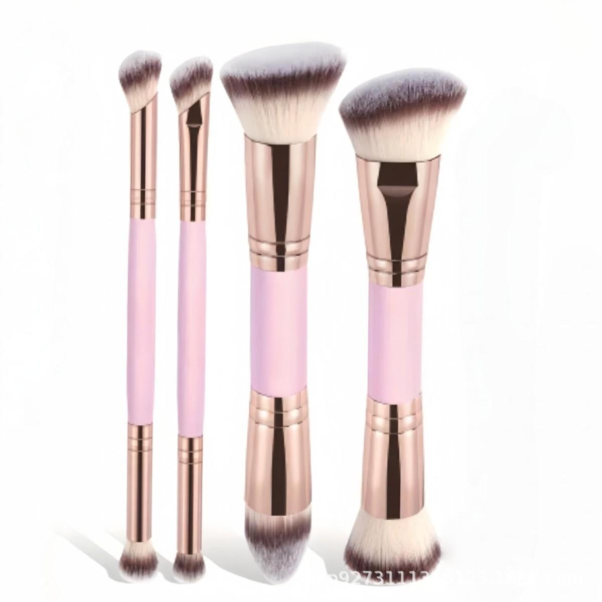 Four-Piece Double-Ended Makeup Brush Set: Includes Powder, Blush, Soft Bristle Contour, and Foundation Brushes.
Four-Piece Double-Ended Makeup Brush Set: Includes Powder, Blush, Soft Bristle Contour, and Foundation Brushes.