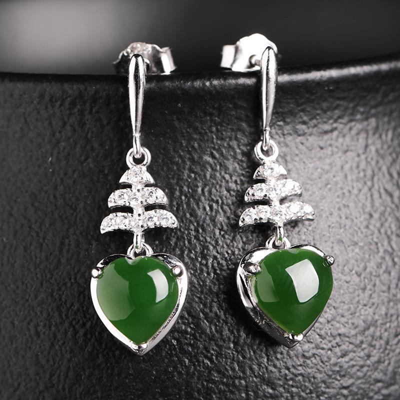925 Silver Inlaid Jasper & Heart-Shaped Hetian Jade Earrings with Certificate 925 Silver
925 Silver Inlaid Jasper & Heart-Shaped Hetian Jade Earrings with Certificate 925 Silver