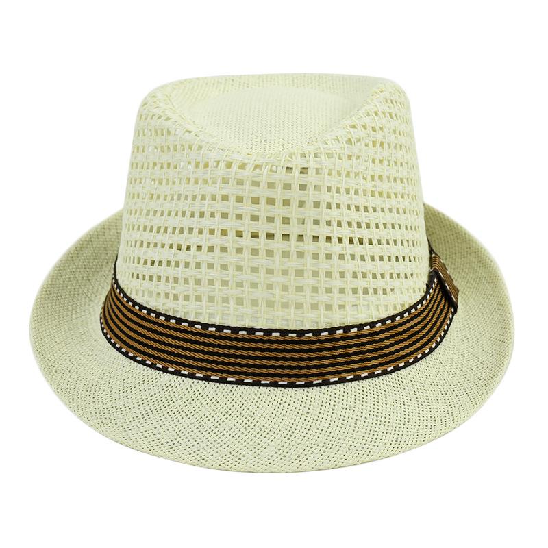 Летняя дышащая шляпа федора из соломы - Винтажный джазовый стиль, Сетчатая защита от солнца, Идеально подходит для пляжа или британского образа Adult One Size 58cm слоновая кость/белый