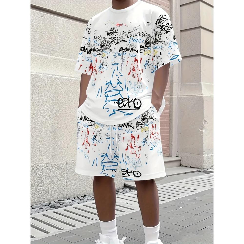 Men s Short Sleeve Set Creative Graffiti Print Outdoor Street Fashion Short Sleeve Top Shorts Casual Two-piece Set S
Men s Short Sleeve Set Creative Graffiti Print Outdoor Street Fashion Short Sleeve Top Shorts Casual Two-piece Set S