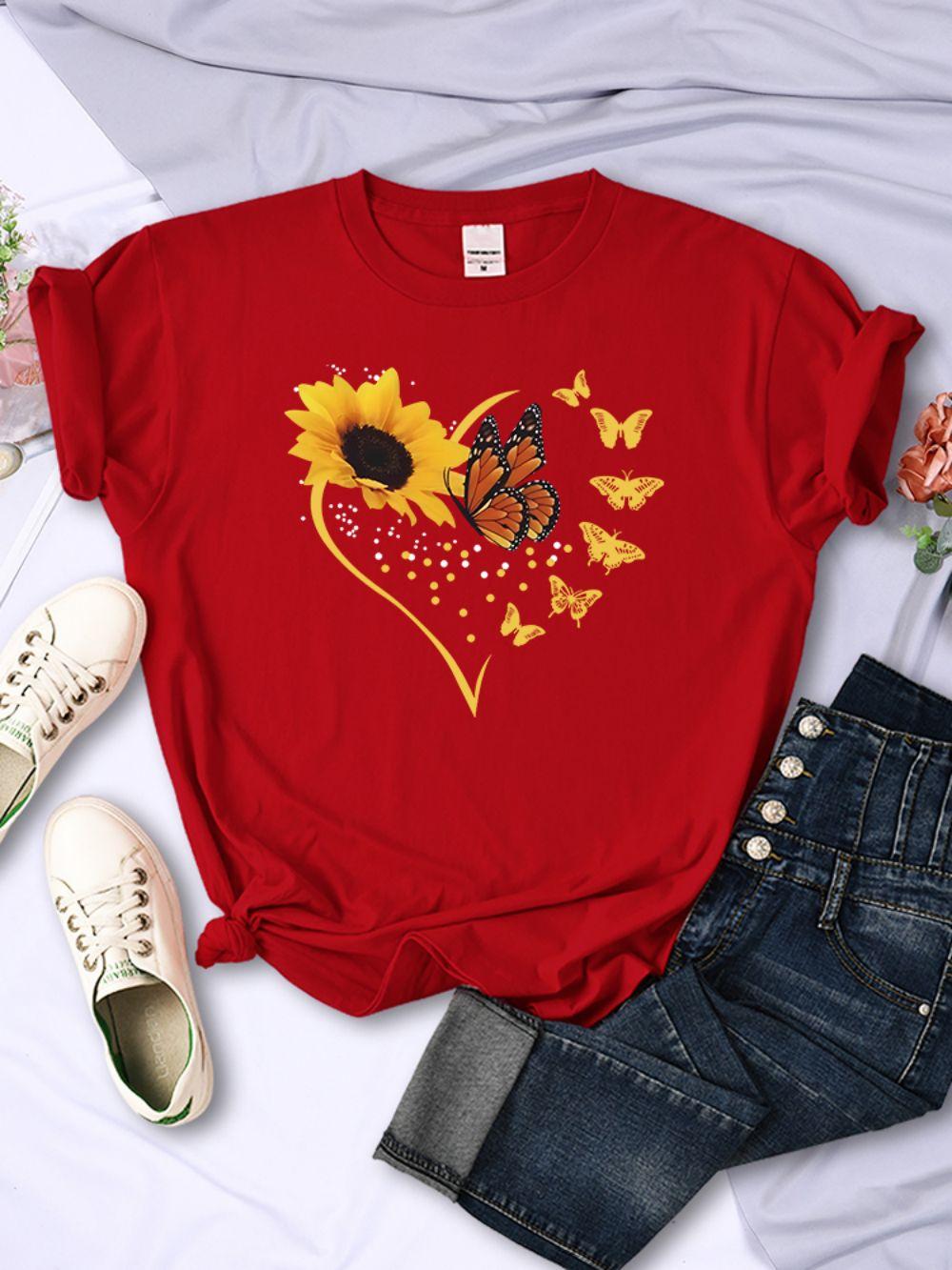 Simple Woman T-Shirts Sunflower Butterflies Heart Prints Sleeve Comfortable O-Neck Tops Summer Casual Female Clothes Casual 4XL
Simple Woman T-Shirts Sunflower Butterflies Heart Prints Sleeve Comfortable O-Neck Tops Summer Casual Female Clothes Casual 4XL