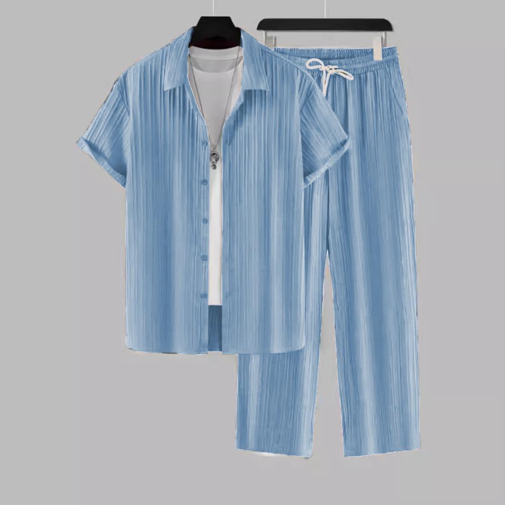 Men Striped Short Sleeve Shirt Lapel Button Drawstring Long Pants 2 Piece Set S небесно-голубой
Men Striped Short Sleeve Shirt Lapel Button Drawstring Long Pants 2 Piece Set S небесно-голубой