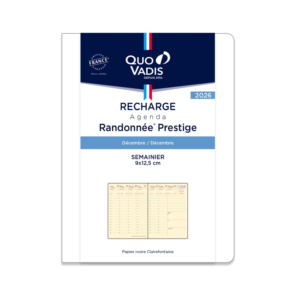 Quo Vadis Trip Prestige 2026 Planner Diary Refill (Weekly Vertical, December 2025 Start, B7 Variant, 9 x 12.5cm, French Edition) QUOVADIS qv922rech-fr
Quo Vadis Trip Prestige 2026 Planner Diary Refill (Weekly Vertical, December 2025 Start, B7 Variant, 9 x 12.5cm, French Edition) QUOVADIS qv922rech-fr
