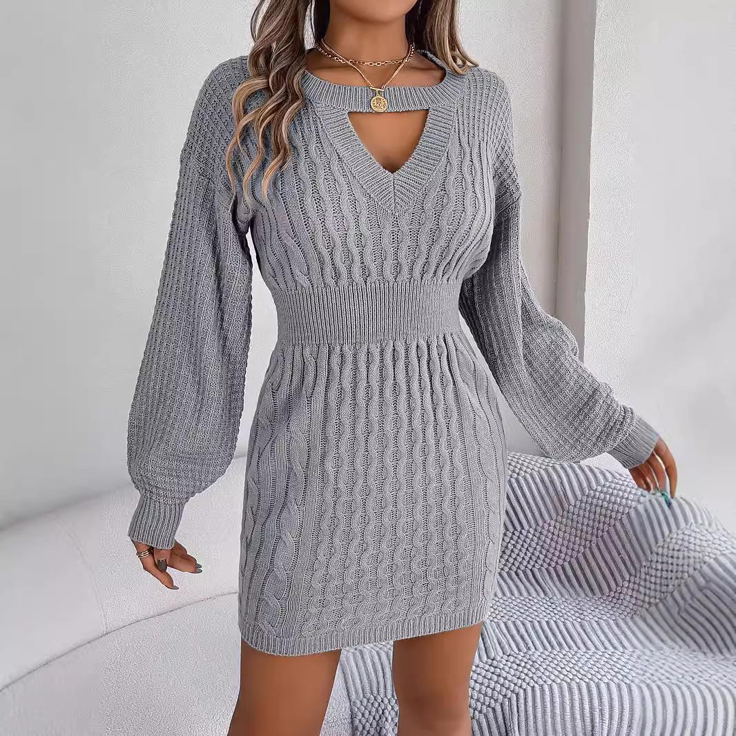 New Women’s Solid Color Cable Knit Hollow Out Lantern Sleeve Bodycon Sweater Dress L сірий
New Women’s Solid Color Cable Knit Hollow Out Lantern Sleeve Bodycon Sweater Dress L сірий