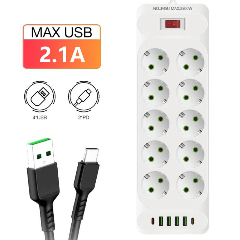 EU Plug Power Strip Extension Cable Multiprise 10 AC Outlets Electrical Socket with 4 USB 2 Type-C Network Filter Fast Charging EU білий
EU Plug Power Strip Extension Cable Multiprise 10 AC Outlets Electrical Socket with 4 USB 2 Type-C Network Filter Fast Charging EU білий
