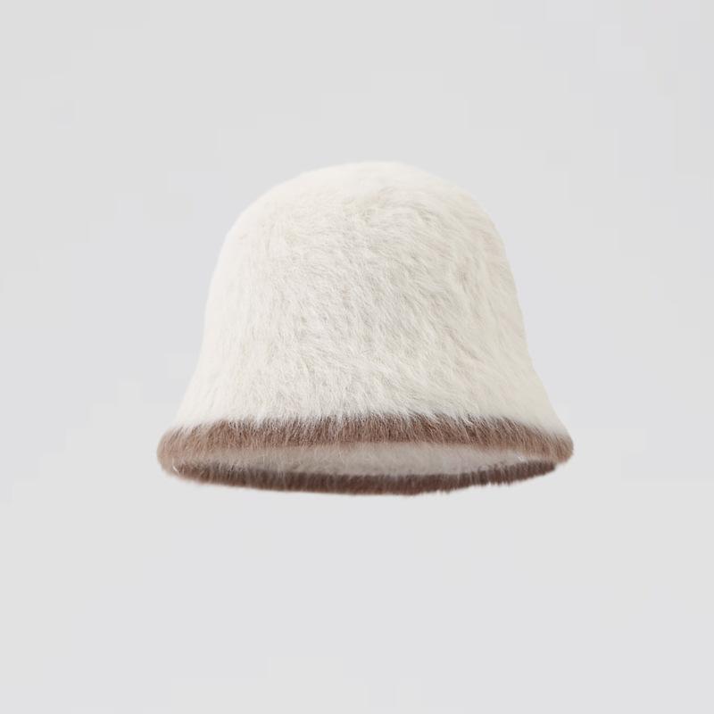 Шляпа Женская Мода Осень и Зима Новая Панама Корейский Стиль Сочетание Цветов Омолаживающая Кроличий Мех Шляпа Рыбака Универсальная Теплая Плюшевая Шляпа average size