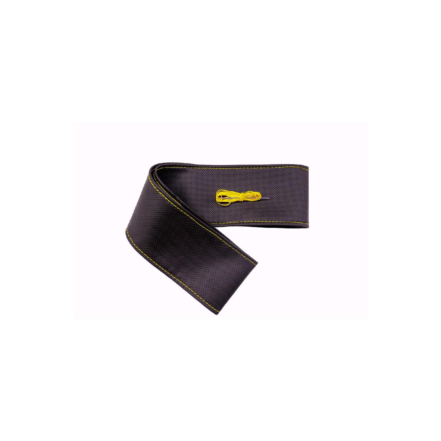 Vinyl Leather Steering Wheel Cover, Suitable For Use On All Brands And Models Of Auto Vehicles, Black Leather, Yellow Stitching
Vinyl Leather Steering Wheel Cover, Suitable For Use On All Brands And Models Of Auto Vehicles, Black Leather, Yellow Stitching