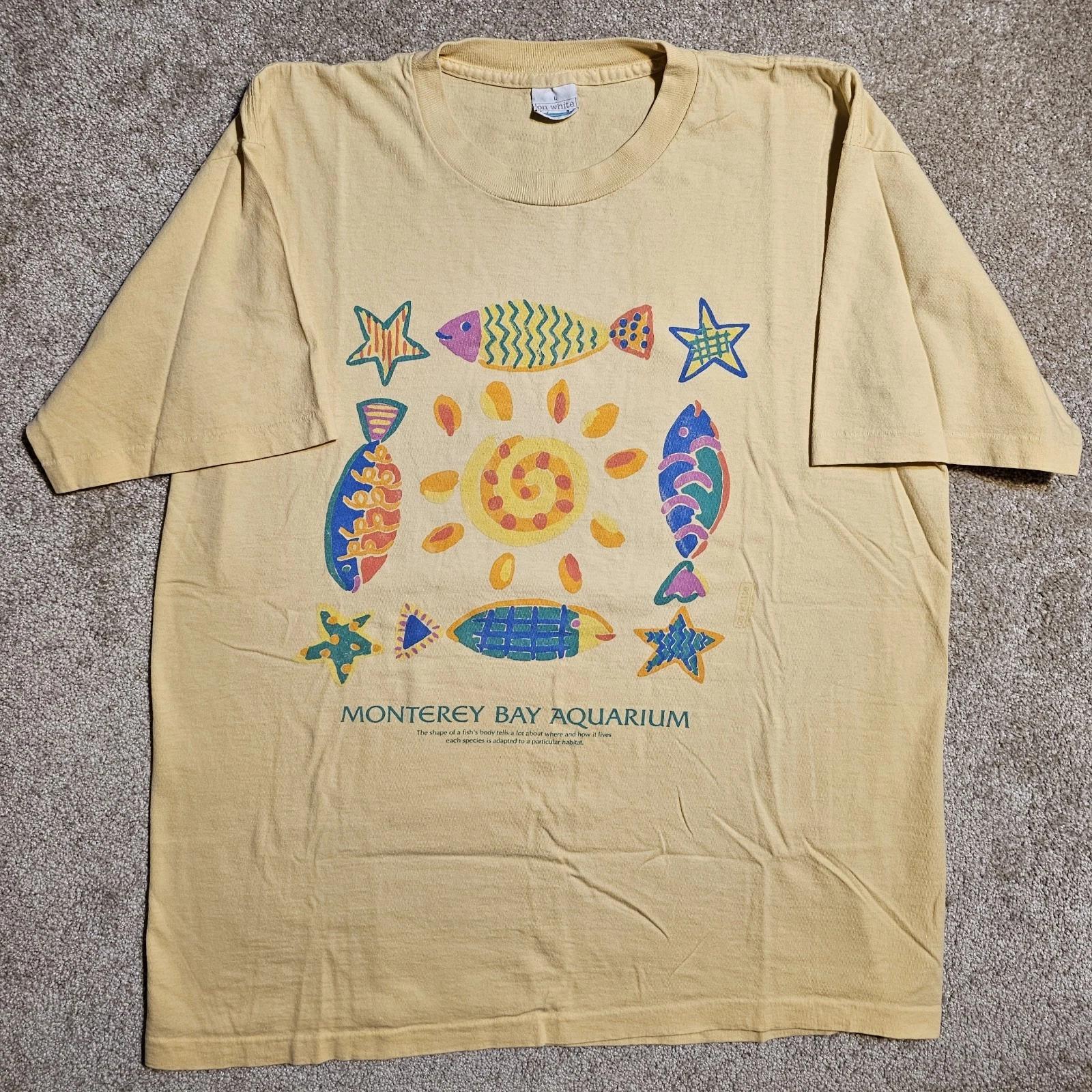 Vtg 90s On-White Monterey Aquarium Large Single Stitch T-shirt Pastel Fish Art 3XL
Vtg 90s On-White Monterey Aquarium Large Single Stitch T-shirt Pastel Fish Art 3XL
