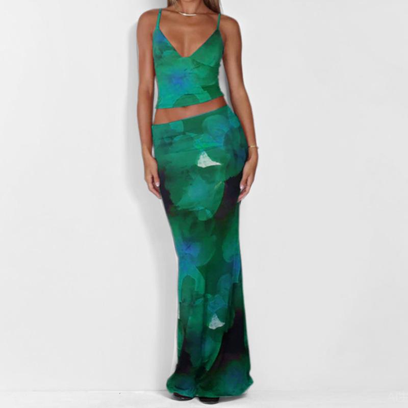 Женский летний модный принт Сексуальный жилет с V-образным вырезом Приталенный костюм с юбкой L зелёный
Женский летний модный принт Сексуальный жилет с V-образным вырезом Приталенный костюм с юбкой L зелёный