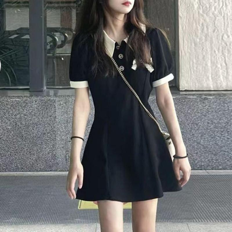 women color block polo dress short sleeve collared button down casual fitted a-line mini dress S чорний
women color block polo dress short sleeve collared button down casual fitted a-line mini dress S чорний