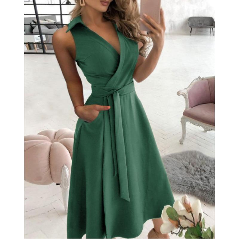 women s Collared V‑Neck Sleeveless Tie Waist Midi Dress With Pockets Casual Summer Dress 2XL зелений
women s Collared V‑Neck Sleeveless Tie Waist Midi Dress With Pockets Casual Summer Dress 2XL зелений