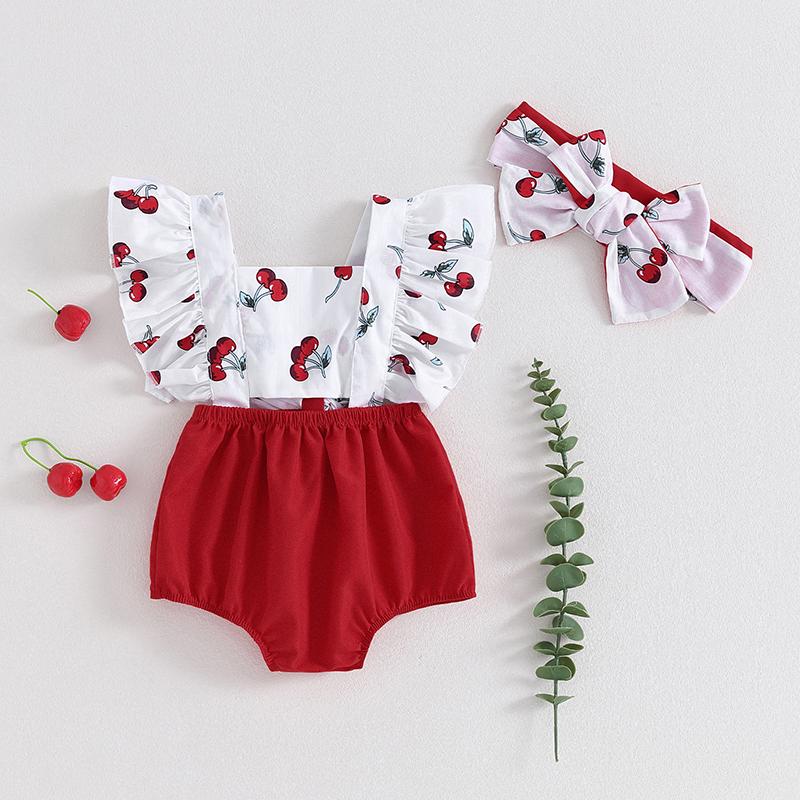 Newborn Infant Girl Jumpsuit Outfit Fly Sleeve Cherry Print Hollowed Patchwork Rompers with Hairband Summer Baby Clothing 70
Newborn Infant Girl Jumpsuit Outfit Fly Sleeve Cherry Print Hollowed Patchwork Rompers with Hairband Summer Baby Clothing 70