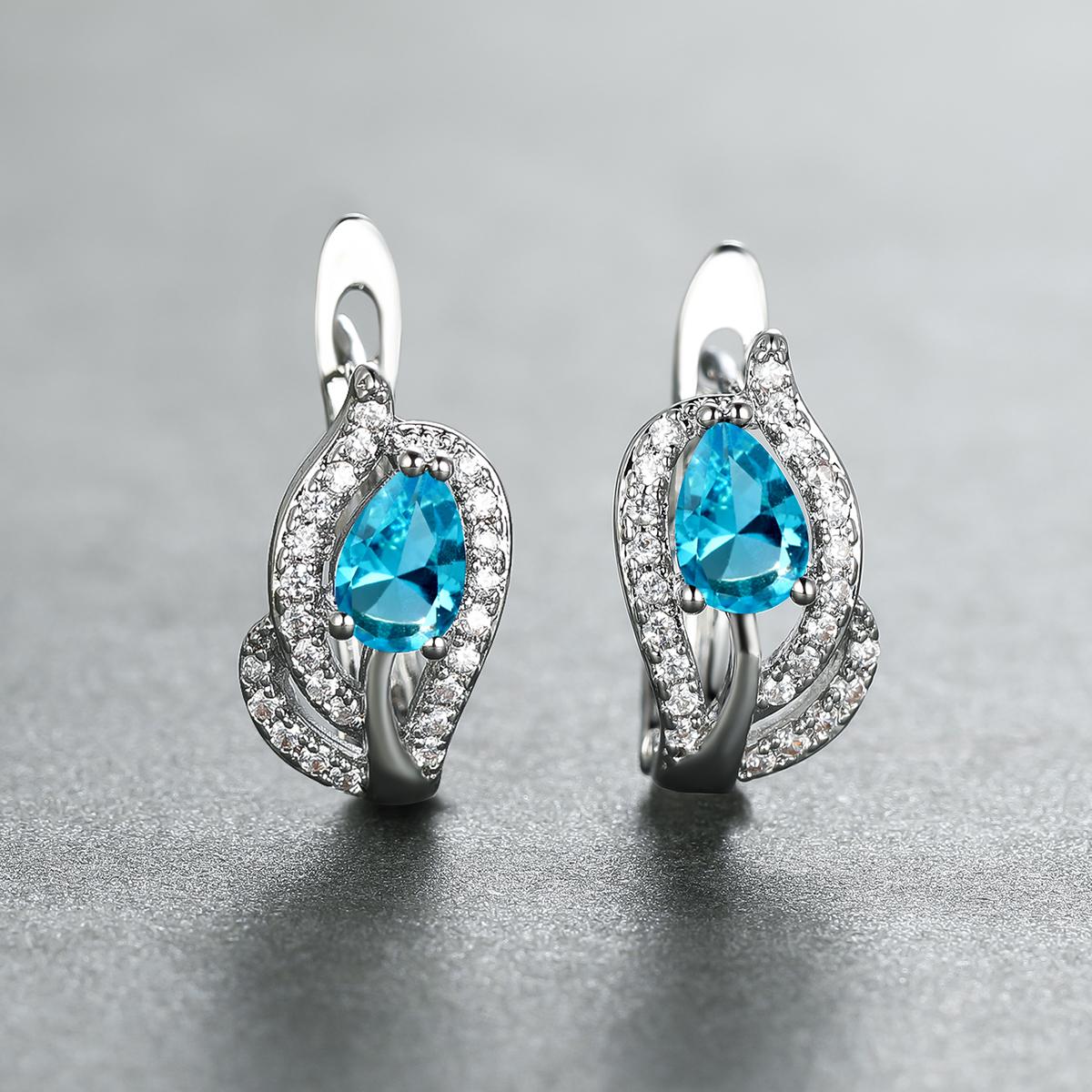 1 пара изысканных сережек-клипс с каплевидной огранкой синего, белого, красного, фиолетового цвета с камнями, серьги-кольца в стиле листа, романтический подарок на День святого Валентина цвет морской волны