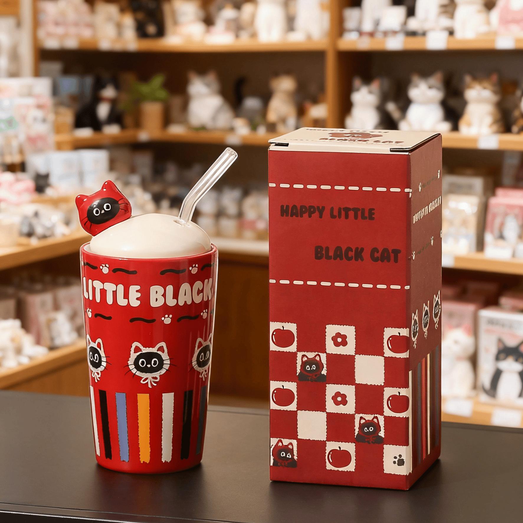 Happy little black cat ceramic straw cup cartoon cute household couple water cup with lid high value gift ≈450ml
Happy little black cat ceramic straw cup cartoon cute household couple water cup with lid high value gift ≈450ml