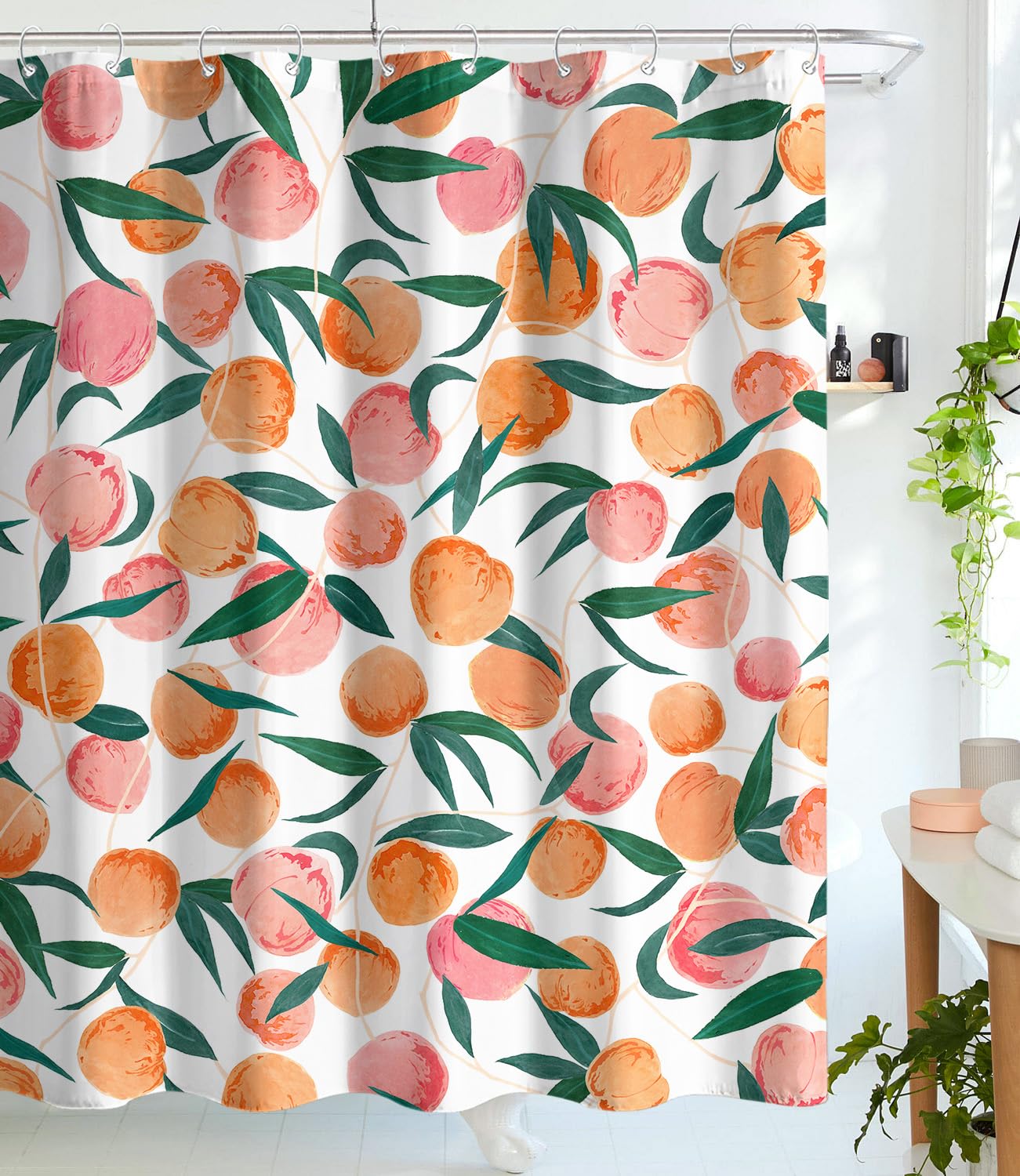 Cute Peach Shower Curtain For Girly Bathroom,Cartoon Fruit Floral Colorful Bathroom Curtain Waterproof Fabric With Hooks W60H190(CM)-1 Pcs
Cute Peach Shower Curtain For Girly Bathroom,Cartoon Fruit Floral Colorful Bathroom Curtain Waterproof Fabric With Hooks W60H190(CM)-1 Pcs