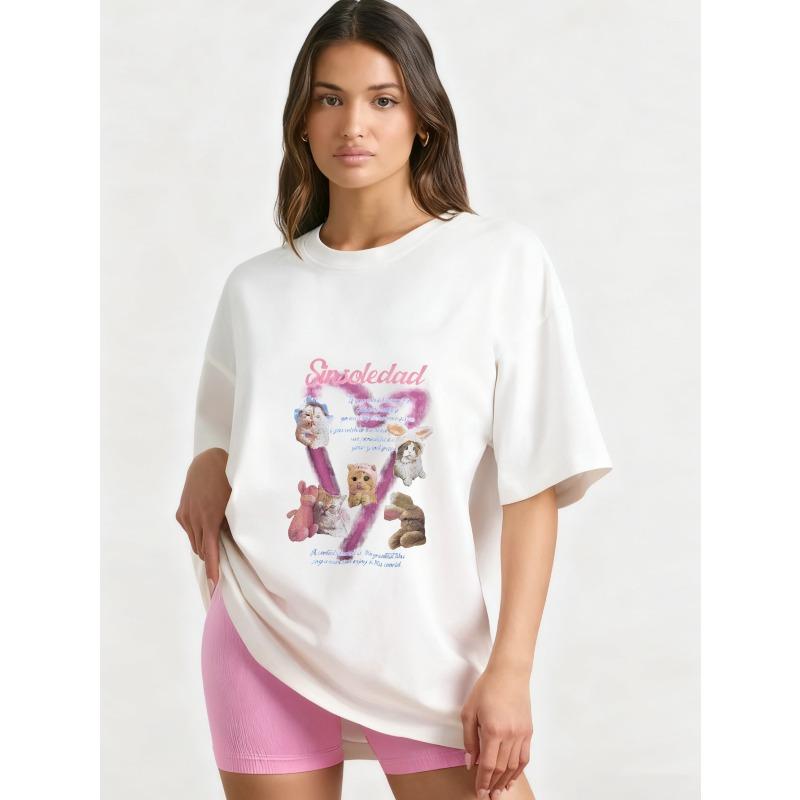 Oversized T Shirt Black Sinsoliedad Text And Cute Animal Characters Print Casual Streetwear For Women XXXXL білий
Oversized T Shirt Black Sinsoliedad Text And Cute Animal Characters Print Casual Streetwear For Women XXXXL білий