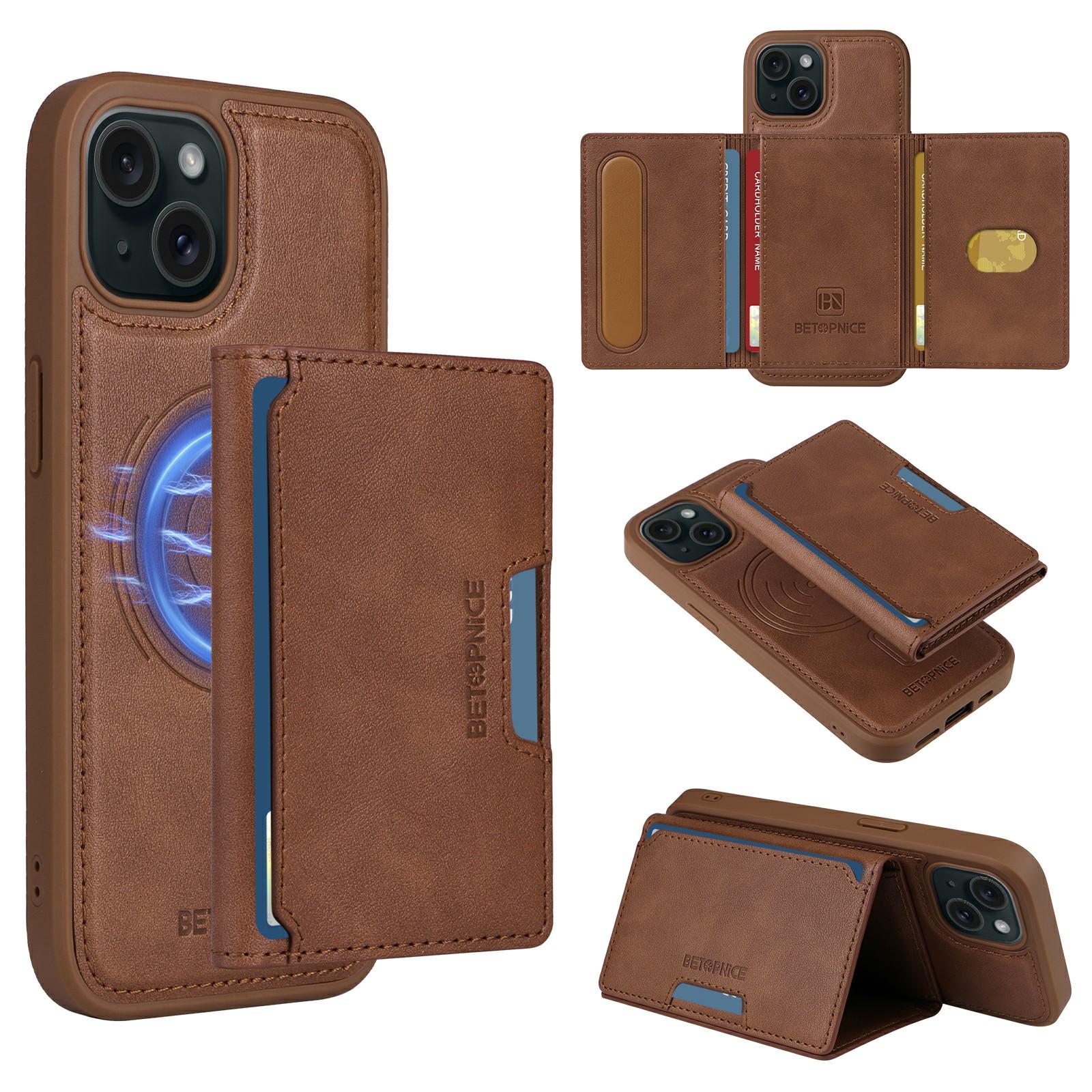 For iPhone 15 Magnetic Case BETOPNICE Leather Phone Cover Kickstand with Detachable Card Bag Brown
For iPhone 15 Magnetic Case BETOPNICE Leather Phone Cover Kickstand with Detachable Card Bag Brown