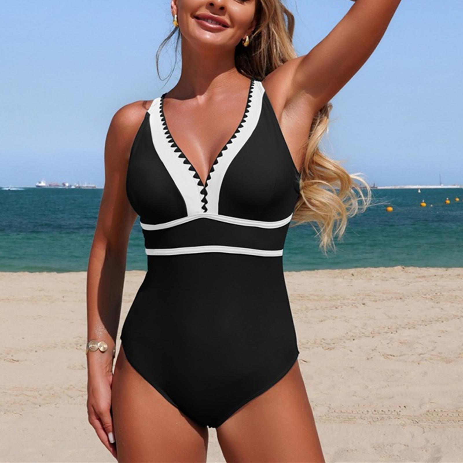Sexy Color Block Swimsuit Summer V Neck Zigzag Trim Ruched Tummy Control One Piece Beach High Cut Bathing Suit XL білий
Sexy Color Block Swimsuit Summer V Neck Zigzag Trim Ruched Tummy Control One Piece Beach High Cut Bathing Suit XL білий