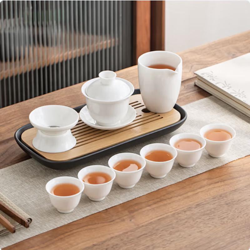 Elegant Gold Inlaid Mutton Fat Jade Porcelain Tea Set
Elegant Gold Inlaid Mutton Fat Jade Porcelain Tea Set