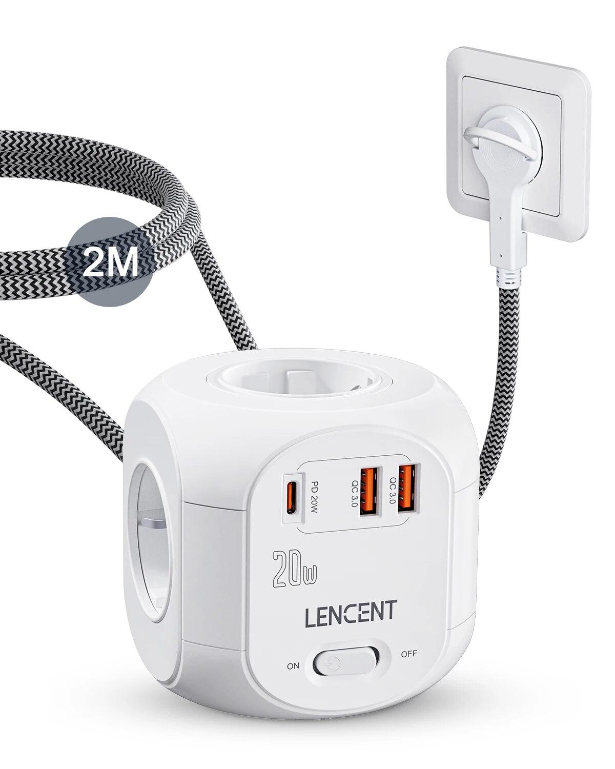 LENCENT Flat EU Plug Power Strip Cube with 4 AC Outlets +2 QC3.0 USB+ 1Type C PD20W Швидка зарядка 2M/3M Плетений кабель для дому European plug
LENCENT Flat EU Plug Power Strip Cube with 4 AC Outlets +2 QC3.0 USB+ 1Type C PD20W Швидка зарядка 2M/3M Плетений кабель для дому European plug