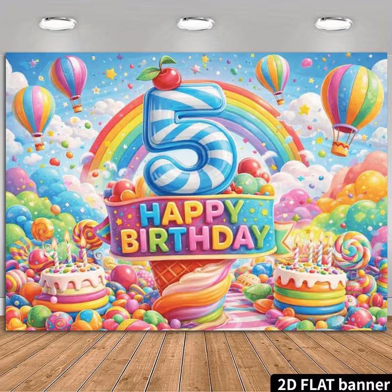 2D 5th Birthday Backdrop Rainbow Candy Hot Air Balloon Photography Background Kids Party Decoration 47.2x31.5inch/120*80cm
2D 5th Birthday Backdrop Rainbow Candy Hot Air Balloon Photography Background Kids Party Decoration 47.2x31.5inch/120*80cm