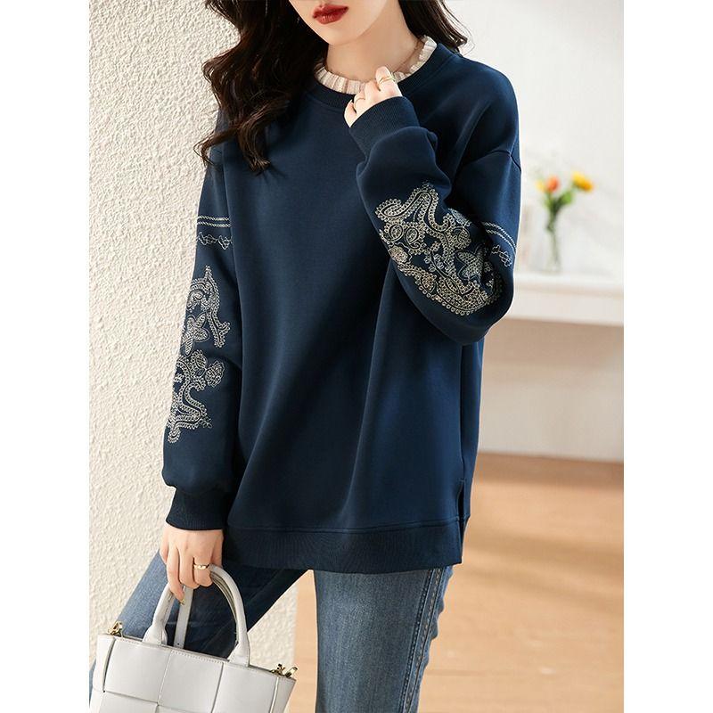 Вышитый кружевной круглый вырез толстовка для женщин свободный и повседневный топ с длинными рукавами 3XL
Вышитый кружевной круглый вырез толстовка для женщин свободный и повседневный топ с длинными рукавами 3XL