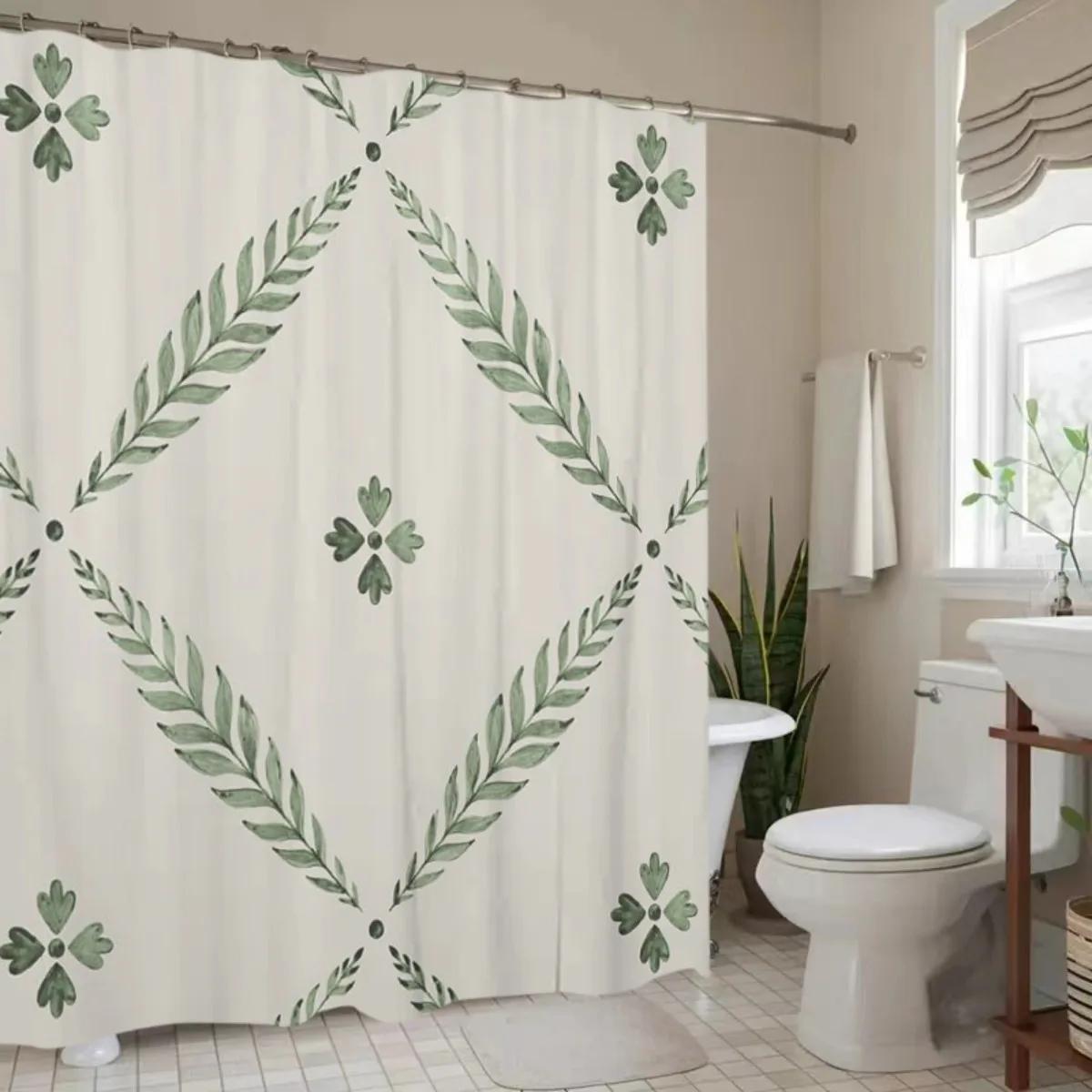 Leafy Geometric Pattern Shower Curtain - Simple & Clean Design,Non-Perforated Ultra-Wide Rings, Spring Bathroom Decor W60H190(CM)-1 Pcs
Leafy Geometric Pattern Shower Curtain - Simple & Clean Design,Non-Perforated Ultra-Wide Rings, Spring Bathroom Decor W60H190(CM)-1 Pcs
