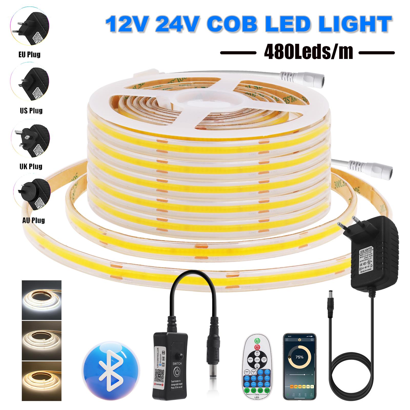 DC 12V 24V COB Strip Kit Waterproof 480Leds/M 3000K 4000K 6000K Bluetooth APP Control Dimmerable Flexible Ribbon Rope LED Light EU Set&DC 12V 0.5M
DC 12V 24V COB Strip Kit Waterproof 480Leds/M 3000K 4000K 6000K Bluetooth APP Control Dimmerable Flexible Ribbon Rope LED Light EU Set&DC 12V 0.5M