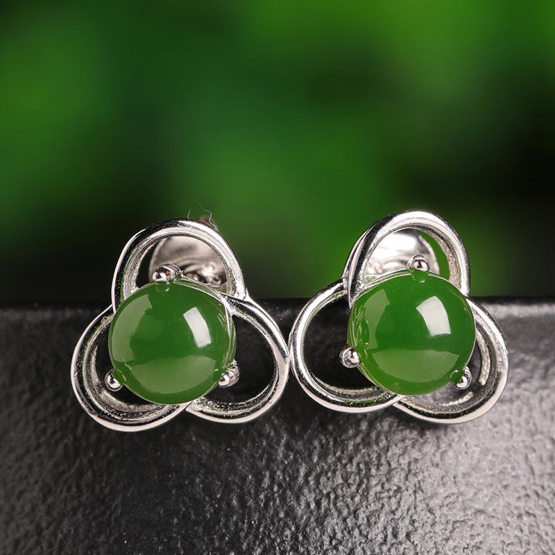 **Green Jade Flower Stud Earrings for Women - 925 Sterling Silver with Certificate** 925 Silver
**Green Jade Flower Stud Earrings for Women - 925 Sterling Silver with Certificate** 925 Silver