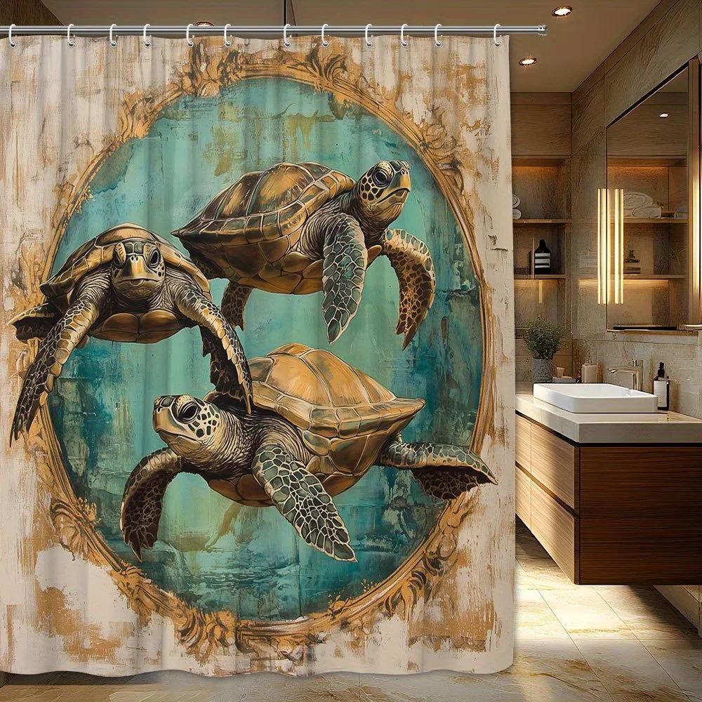 1Pc Elegant Sea Turtle Shower Curtain With Textured Shells & Golden Detailing - Rustic Polyester Bathroom Decor W60H190(CM)-1 Pcs
1Pc Elegant Sea Turtle Shower Curtain With Textured Shells & Golden Detailing - Rustic Polyester Bathroom Decor W60H190(CM)-1 Pcs