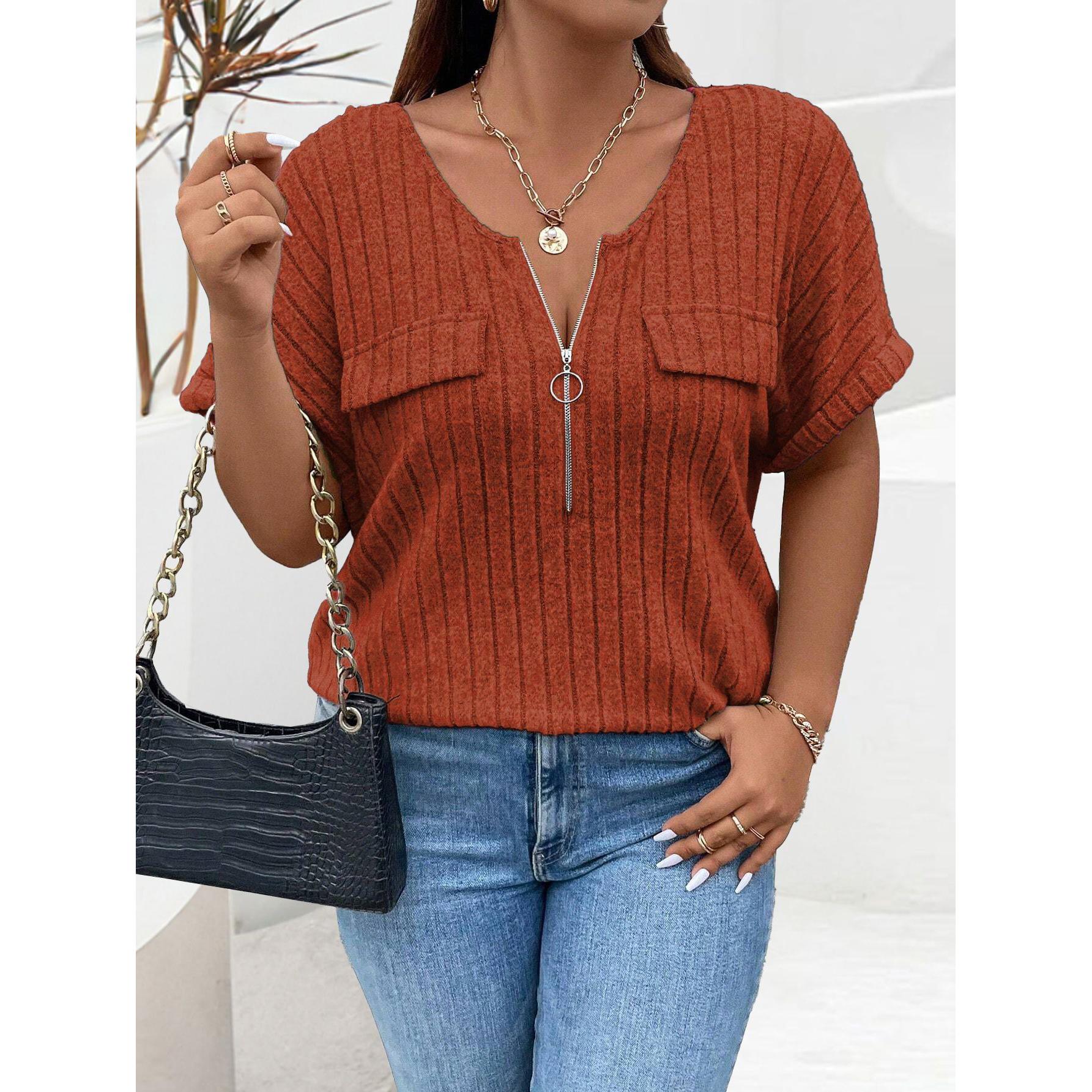 Однотонный повседневный свитер с коротким рукавом на молнии, женская свободная одежда, модная женская футболка с V-образным вырезом, уличная одежда, топы больших размеров XL кармин
Однотонный повседневный свитер с коротким рукавом на молнии, женская свободная одежда, модная женская футболка с V-образным вырезом, уличная одежда, топы больших размеров XL кармин