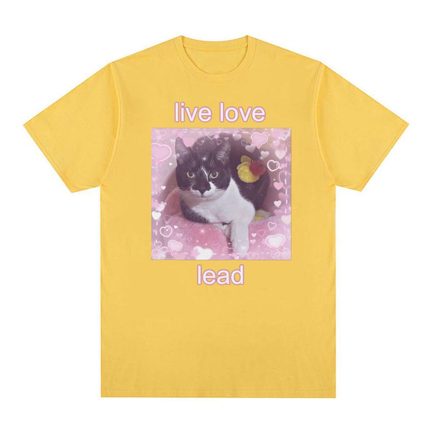 Забавная футболка с рисунком Live Love Lead, милая футболка с рисунком кота, мужская и женская повседневная модная футболка высокого качества, топы, уютные хлопковые футболки большого размера
Забавная футболка с рисунком Live Love Lead, милая футболка с рисунком кота, мужская и женская повседневная модная футболка высокого качества, топы, уютные хлопковые футболки большого размера