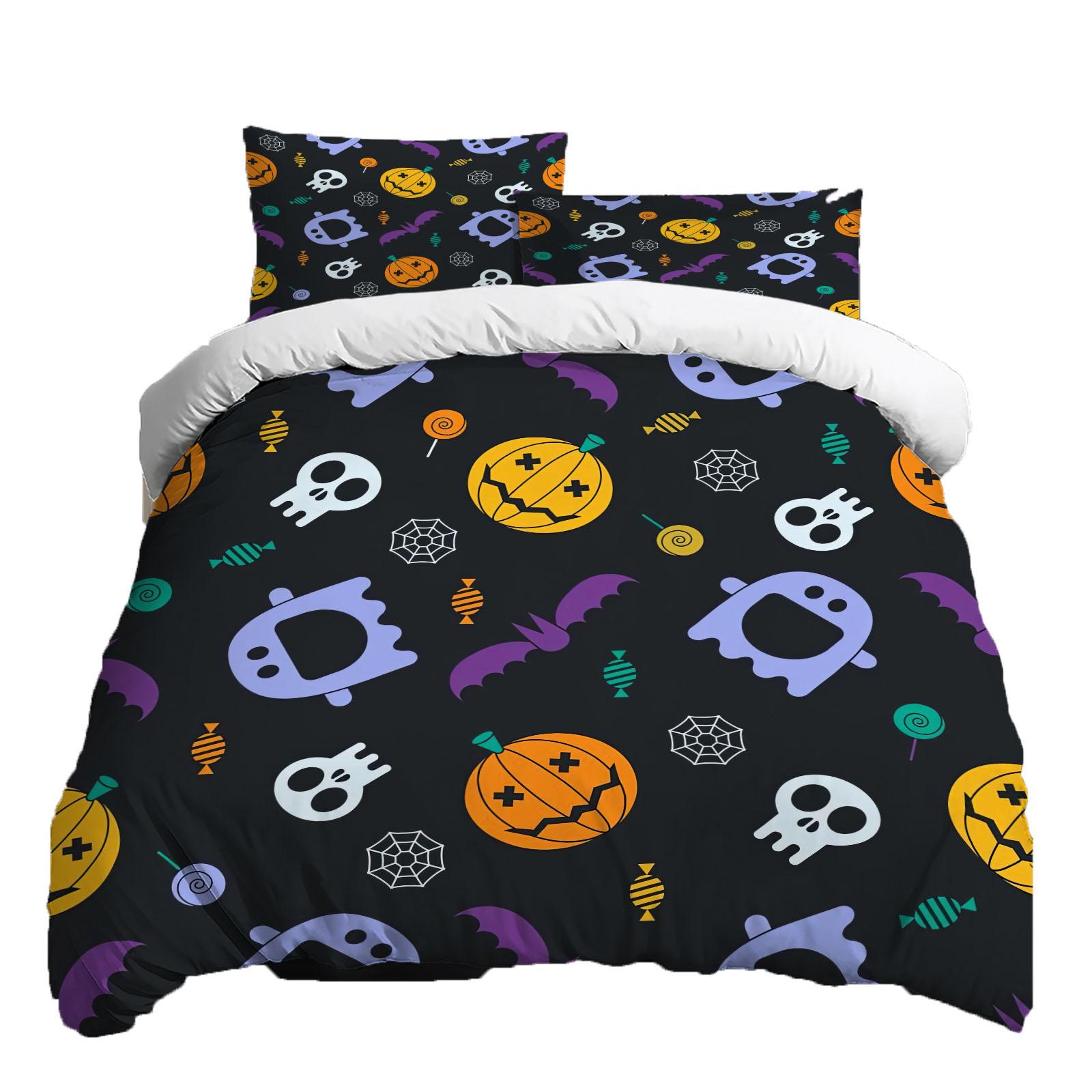 Хэллоуин Комплект постельного белья из трех предметов Пододеяльник Наволочка Матовая ткань Утолщенный XS тёмно-синий