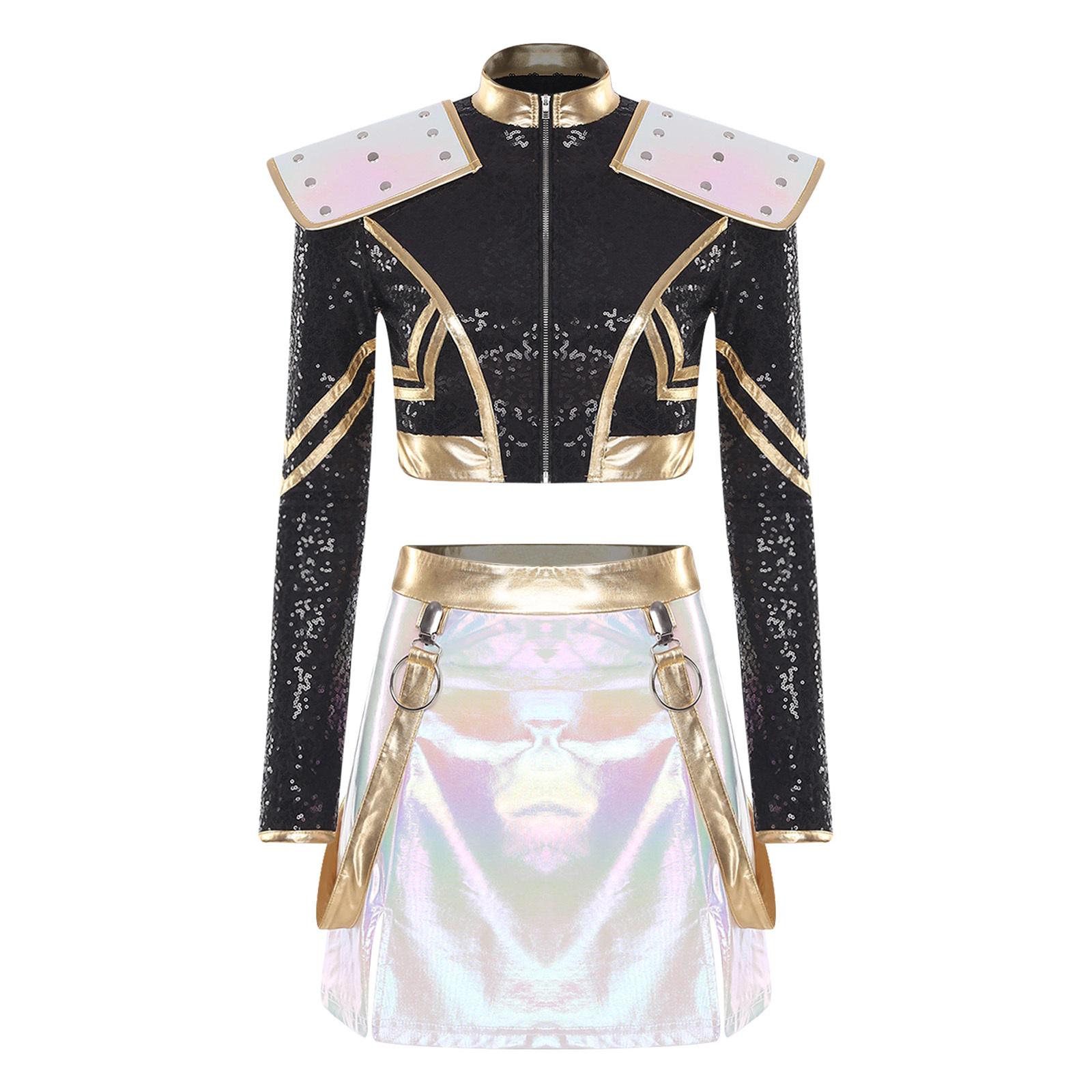 Жіночий костюм для косплею на Хелловін, куртка кроп з паєтками на блискавці спереду з довгими рукавами та наплічниками з заклепок, металічна блискуча міні-спідниця S чорний
Жіночий костюм для косплею на Хелловін, куртка кроп з паєтками на блискавці спереду з довгими рукавами та наплічниками з заклепок, металічна блискуча міні-спідниця S чорний