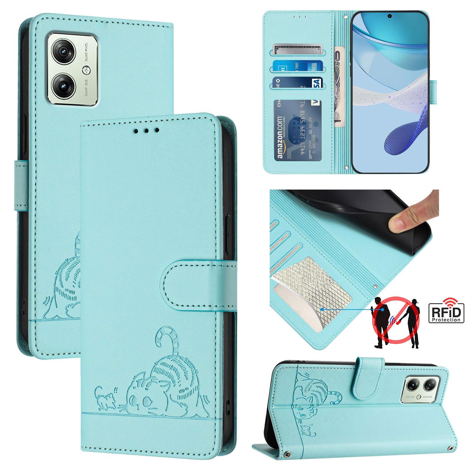 For Motorola Moto G14 4G/G54 5G Case with Strap RFID Blocking Leather Wallet Phone Cover Cat Mouse Pattern Mint Green
For Motorola Moto G14 4G/G54 5G Case with Strap RFID Blocking Leather Wallet Phone Cover Cat Mouse Pattern Mint Green