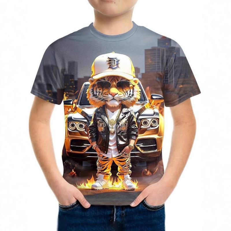 Tiger Print Boys 3D Digital Printed T-shirt Short Sleeved Round Neck Top Summer Breathable Sportswear Shirt 110cm
Tiger Print Boys 3D Digital Printed T-shirt Short Sleeved Round Neck Top Summer Breathable Sportswear Shirt 110cm
