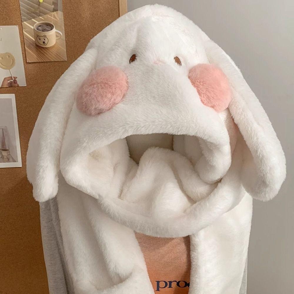 Милая шапка с вислоухим кроликом, теплые плюшевые перчатки с кроликом, шарф с мультяшным кроликом, уличная одежда белый