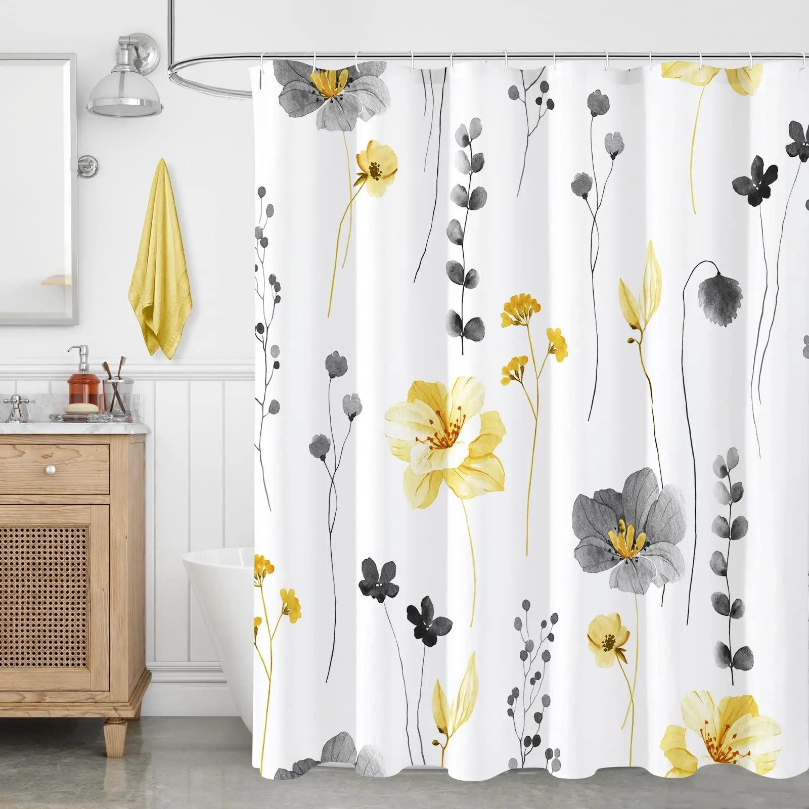 Yellow And Grey Floral Shower Curtain, Watercolor Flower Bath Curtain For Bathroom, Minimalist White Waterproof Fabric With Hook W60H190(CM)-1 Pcs
Yellow And Grey Floral Shower Curtain, Watercolor Flower Bath Curtain For Bathroom, Minimalist White Waterproof Fabric With Hook W60H190(CM)-1 Pcs