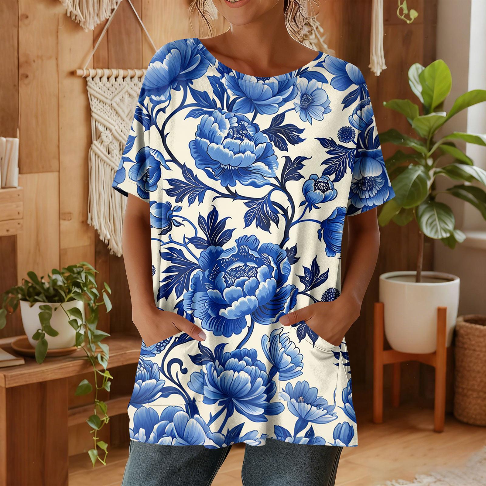 Women s Fashion Casual Short Sleeve Floral Print Top XL небо синє кольору
Women s Fashion Casual Short Sleeve Floral Print Top XL небо синє кольору
