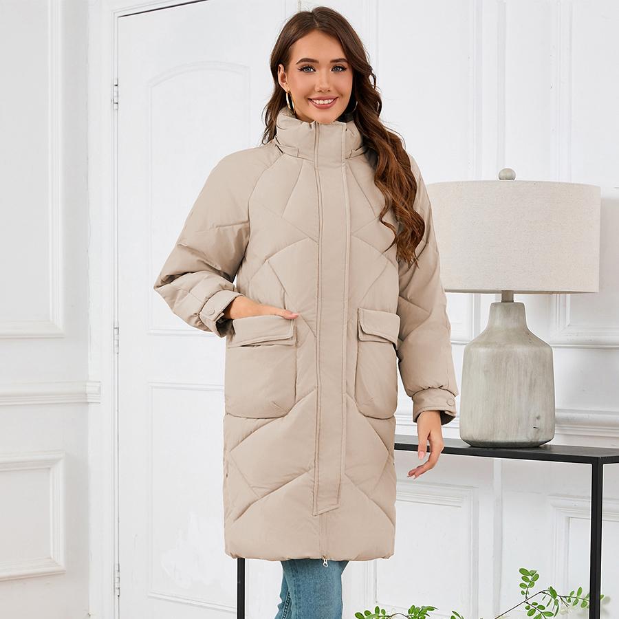 MIEGOFCE Зимняя женская утепленная куртка с капюшоном и воротником-стойкой, съемная, длиной до колена, пуховик-парка, на молнии, пуховики LQ2011 L хаки