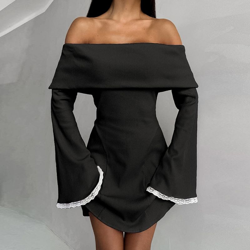 European and American One piece Dress Women Gentle Black off-Shoulder Sexy Bell Sleeve Knitted Skirts French style Short dress Black L(Suggested 57.50 kg-62.50 kg)
European and American One piece Dress Women Gentle Black off-Shoulder Sexy Bell Sleeve Knitted Skirts French style Short dress Black L(Suggested 57.50 kg-62.50 kg)