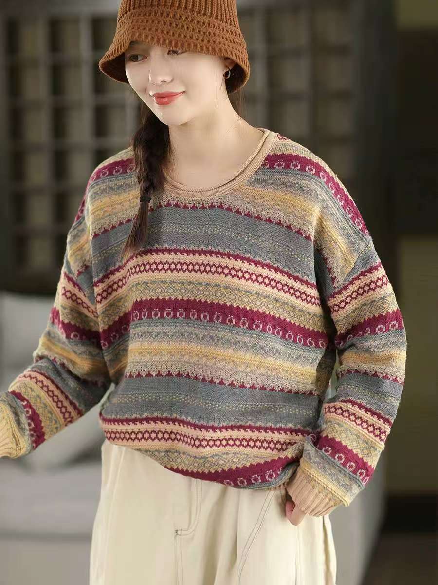 Johnature Женские винтажные полосатые пуловеры Осенние с круглым вырезом и длинным рукавом Повседневные Мягкие вязаные свитера One Size
Johnature Женские винтажные полосатые пуловеры Осенние с круглым вырезом и длинным рукавом Повседневные Мягкие вязаные свитера One Size