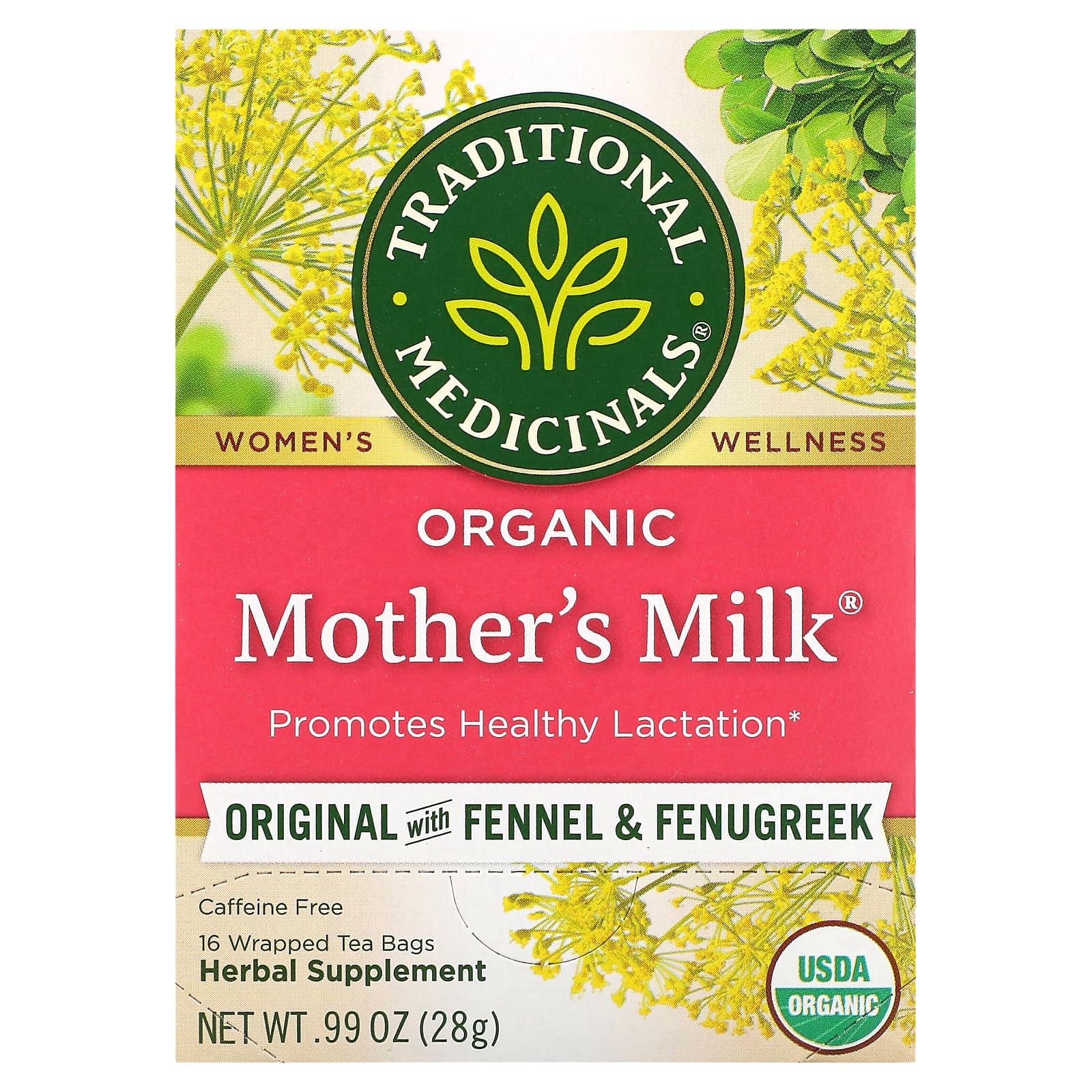 Traditional Medicinals, Organic Mother s Milk®, с оригинальным фенхелем и пажитником, без кофеина, 16 пакетиков чая, 0,99 унции (28 г)
Traditional Medicinals, Organic Mother s Milk®, с оригинальным фенхелем и пажитником, без кофеина, 16 пакетиков чая, 0,99 унции (28 г)