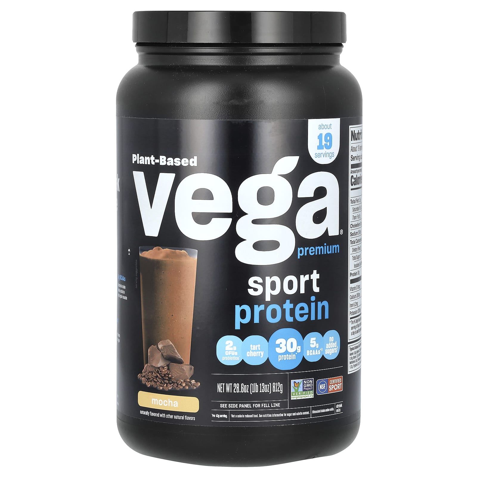 Vega, Sport, plant-based premium protein, mocha flavor, 1 lb 13 oz (812 g)
Vega, Sport, plant-based premium protein, mocha flavor, 1 lb 13 oz (812 g)