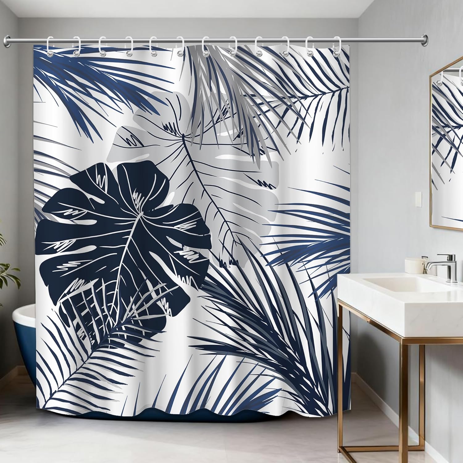 Navy Blue Tropical Shower Curtain – Bold Palm Leaves & Monstera, Modern Coastal Bathroom Decor W60H190(CM)-1 Pcs
Navy Blue Tropical Shower Curtain – Bold Palm Leaves & Monstera, Modern Coastal Bathroom Decor W60H190(CM)-1 Pcs