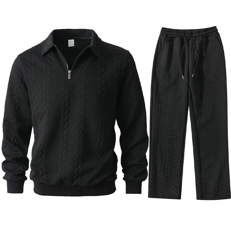 Men s Casual Solid Color New Sweatshirt Jacquard Polo Collar Trousers Suit L чорний
Men s Casual Solid Color New Sweatshirt Jacquard Polo Collar Trousers Suit L чорний