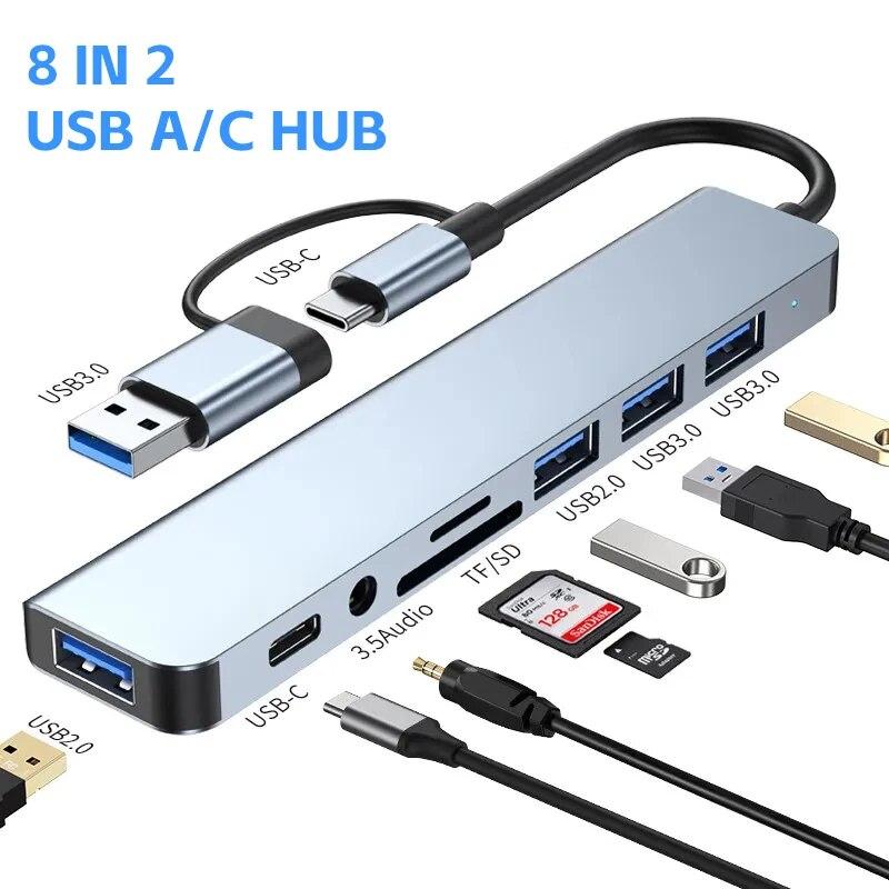 2 в 1 7/8-портовый USB-концентратор Type C многопортовый адаптер-разветвитель USB3.0 2.0 для MacBook Air Dell Lenovo алюминиевая док-станция
2 в 1 7/8-портовый USB-концентратор Type C многопортовый адаптер-разветвитель USB3.0 2.0 для MacBook Air Dell Lenovo алюминиевая док-станция