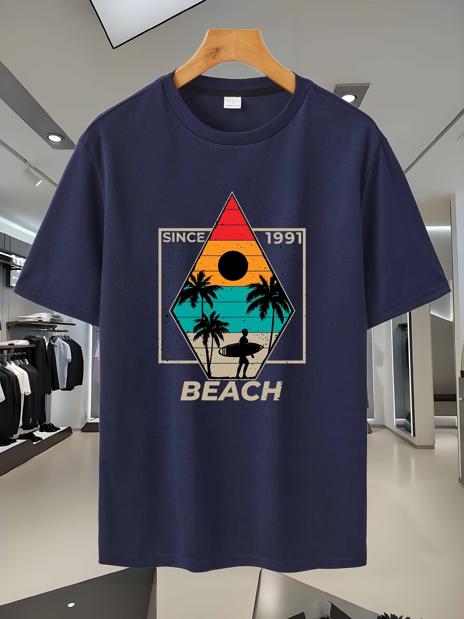 111C Navy Blue Retro Beach Graphic T-shirt - Breathable Mesh Short Sleeve Tee with Surf & Palm Tree Print XXXXL
111C Navy Blue Retro Beach Graphic T-shirt - Breathable Mesh Short Sleeve Tee with Surf & Palm Tree Print XXXXL