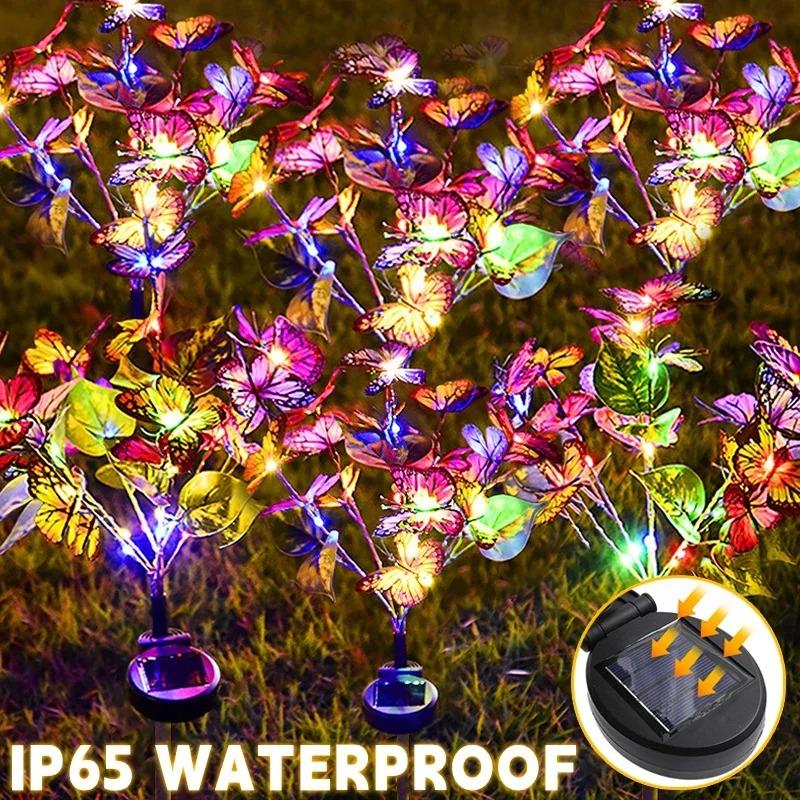 Красочные солнечные фонари в виде бабочек, наружное водонепроницаемое ландшафтное освещение, солнечные лампы на солнечной энергии для сада, двора, вечеринки, домашнего декора