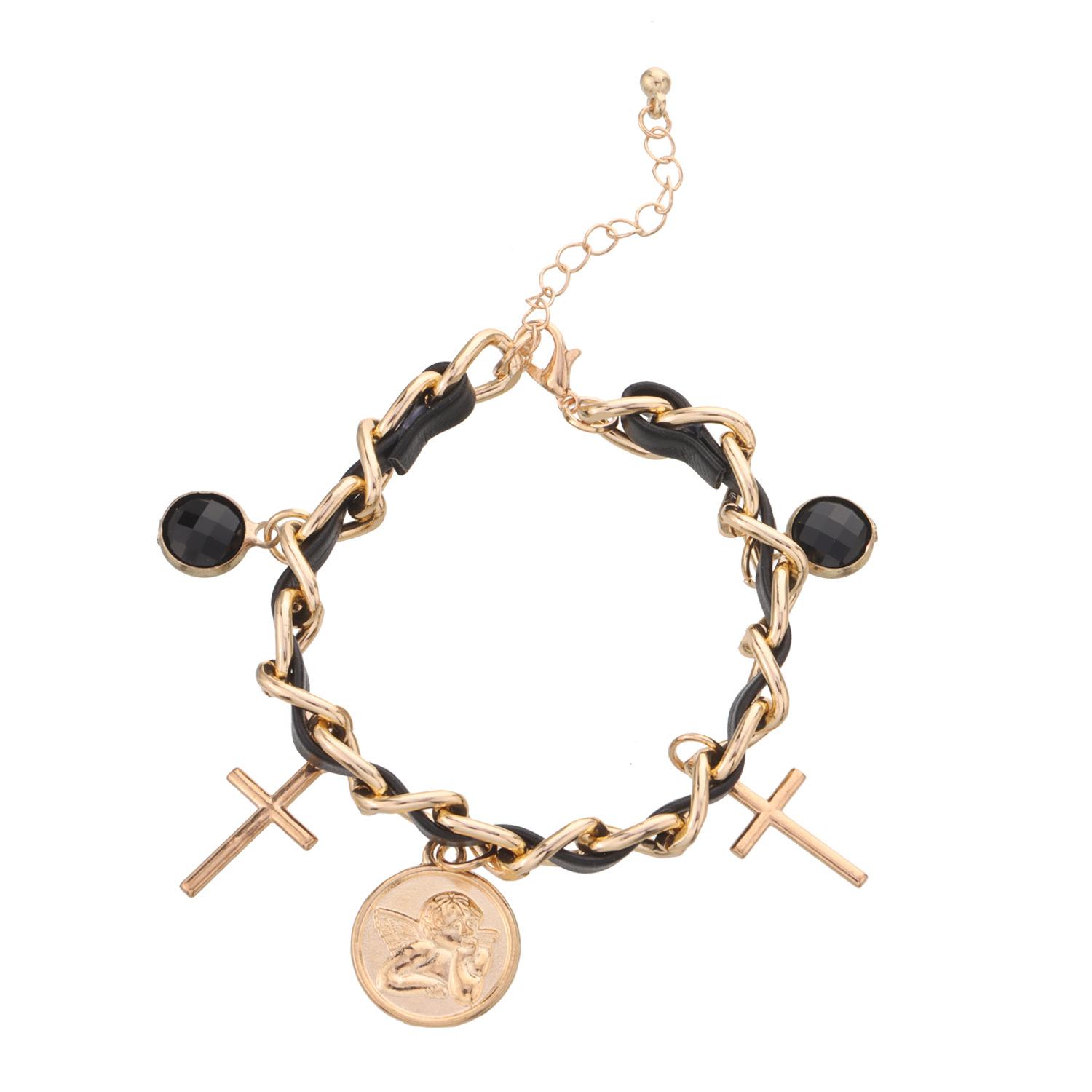 Multi-element cross angel disc gemstone bracelet, thick chain leather personalized bracelet золотой
Multi-element cross angel disc gemstone bracelet, thick chain leather personalized bracelet золотой
